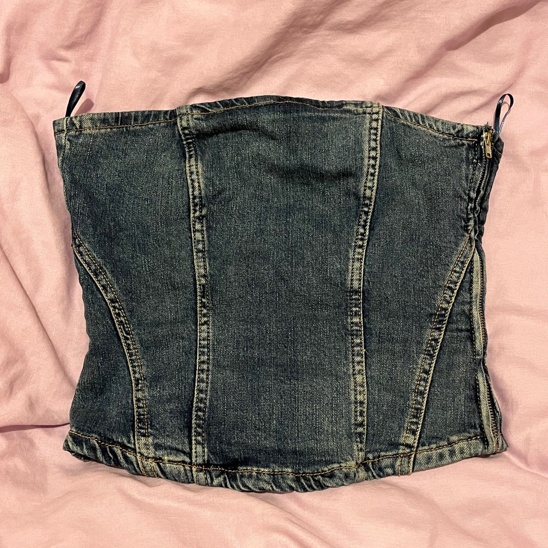 Washed Denim Corset Tube Top Sweet Sleeveless Top main image 1