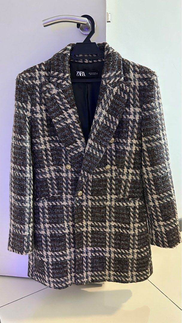 Zara double breasted plaid coat sale
