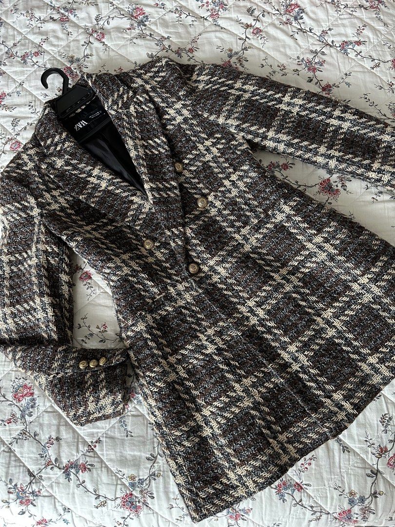 Zara double cheap breasted plaid coat