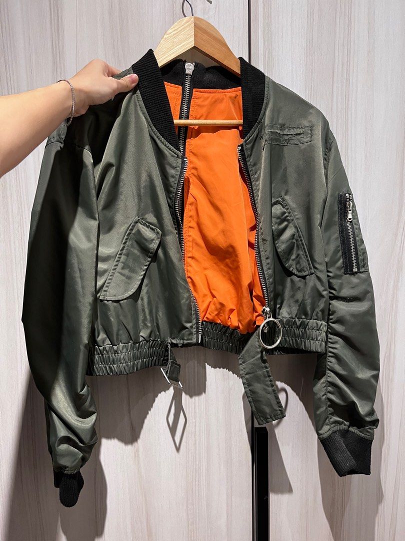 Zara Military Green Cropped Bomber Jacket