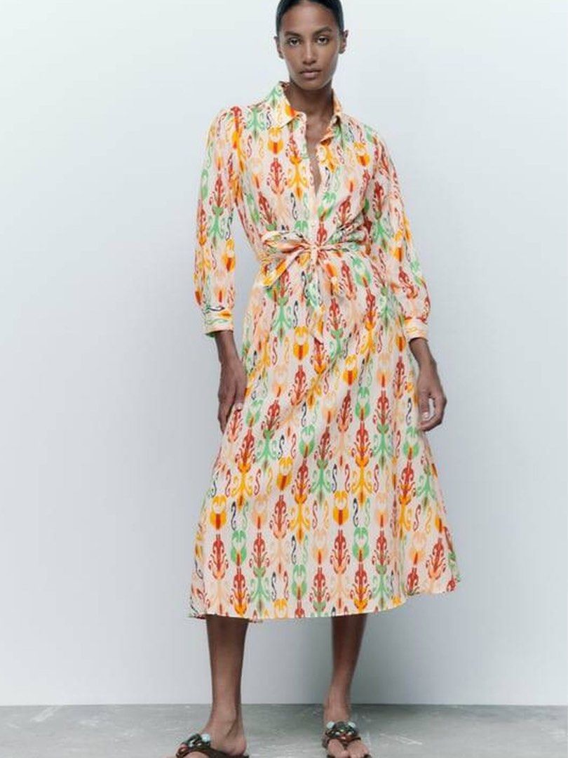 Zara Multicolored Belted Dress (Category: Dresses) located in Marikina City. Submitted by micharon (Listing ID 1268779682, Image 1). Description: Washed but NEVER BEEN USED M on tag Bust 38 Waist 34 L 49 100% cotton Hard to let go, but sadly it doesn’t fit me.
