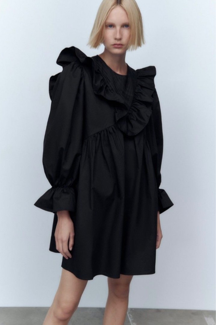 Black ruffle dress top zara