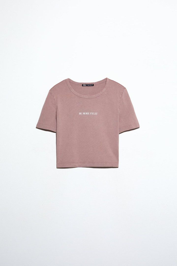 Zara Text Print Shoulder Pad T-shirt, Women's Fashion, Tops, Other - Main Image