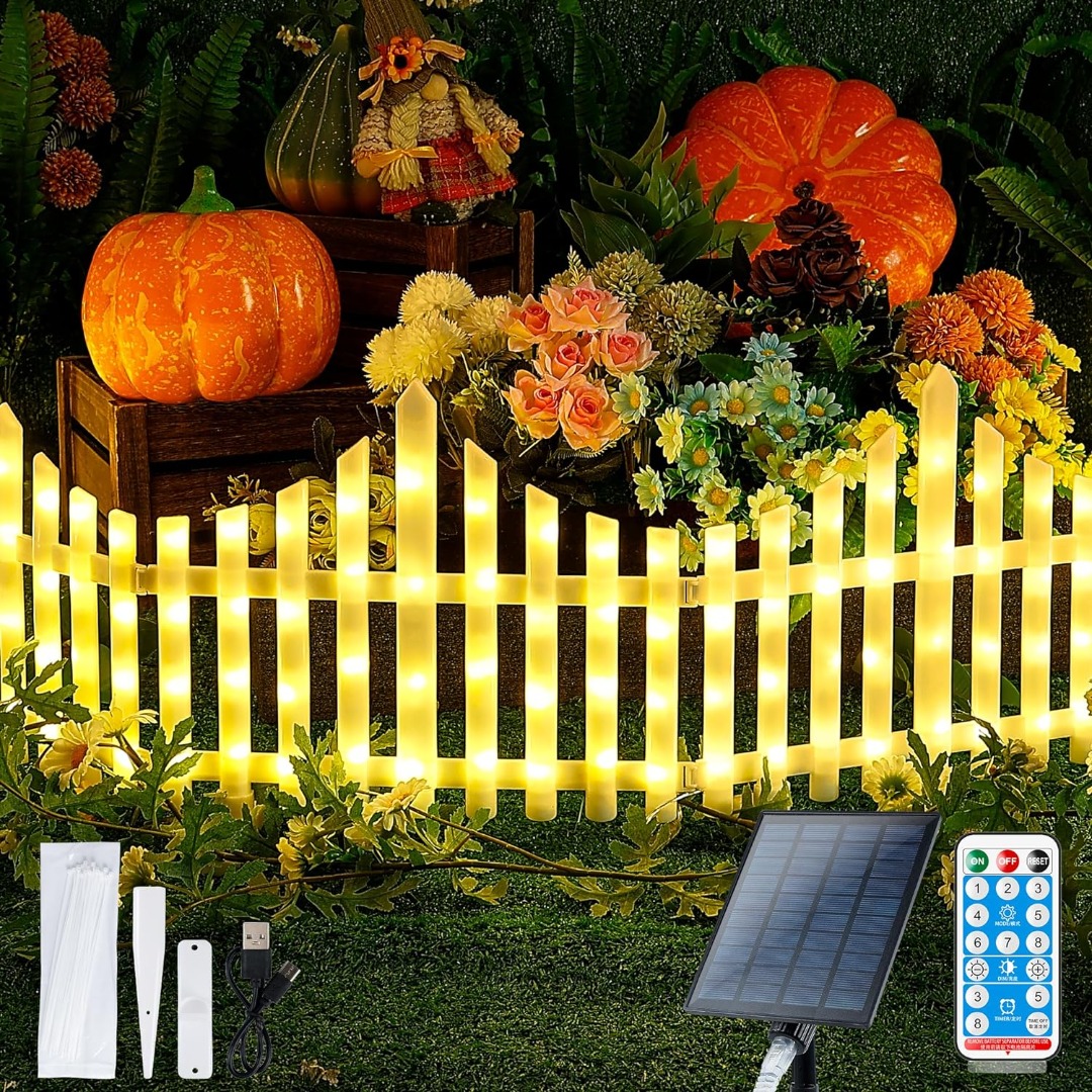 8 Pack Solar Garden Fence Lights Outdoor Solar Powered with Remote
