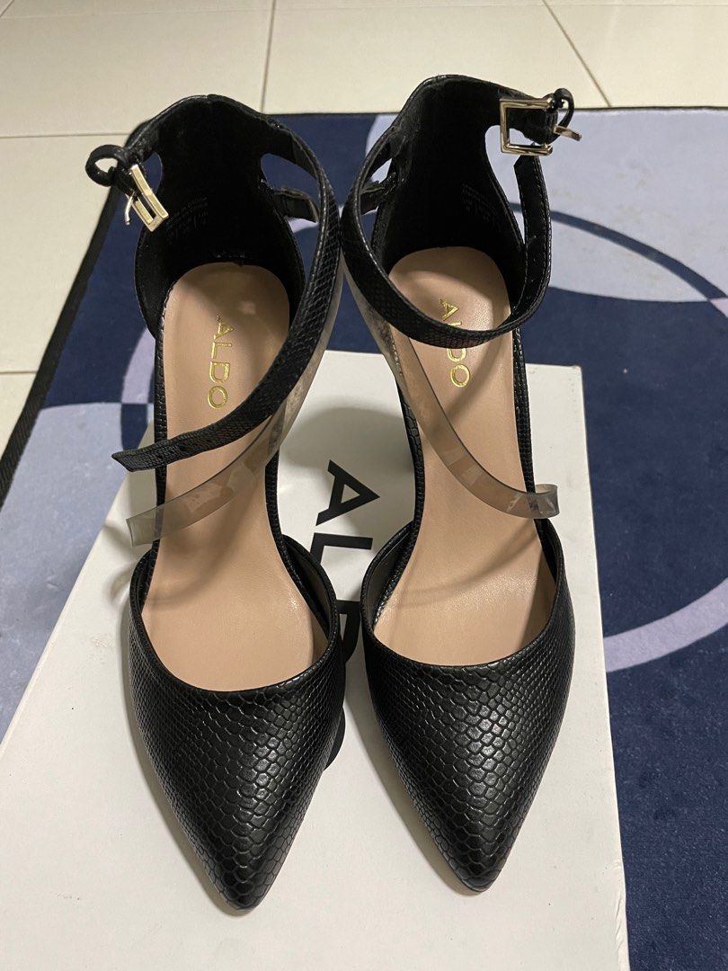 Aldo black ankle strap heels discount