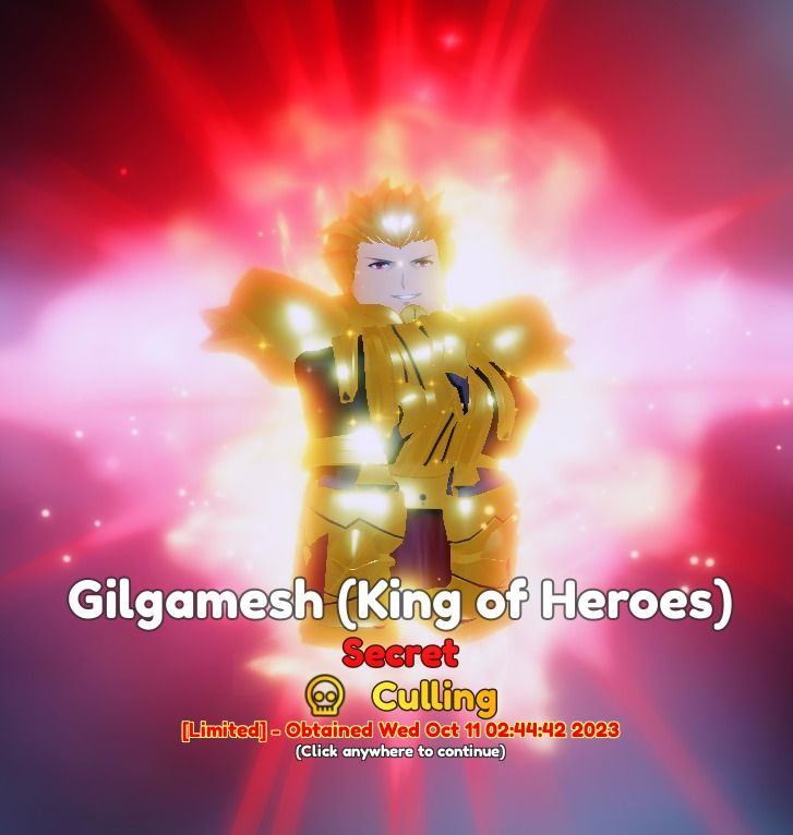 Anime Adventures VIP Account, SECRET Gilgamesh (King of Heroes), 1 Secret  9 Mythics 5 Evolved, Reaper - Archer (Heroic Spirit)