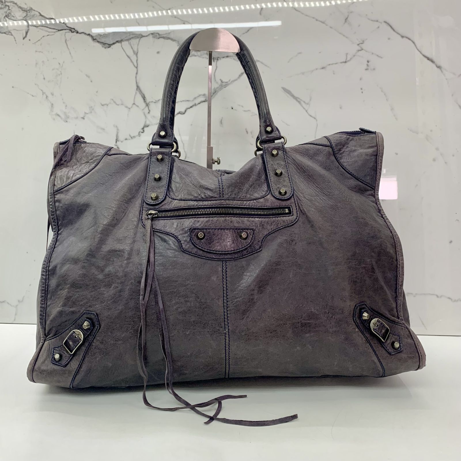 BALENCIAGA 156541 NAVY BLUE BOSTON BAG 237040617 WE, Luxury, Bags 