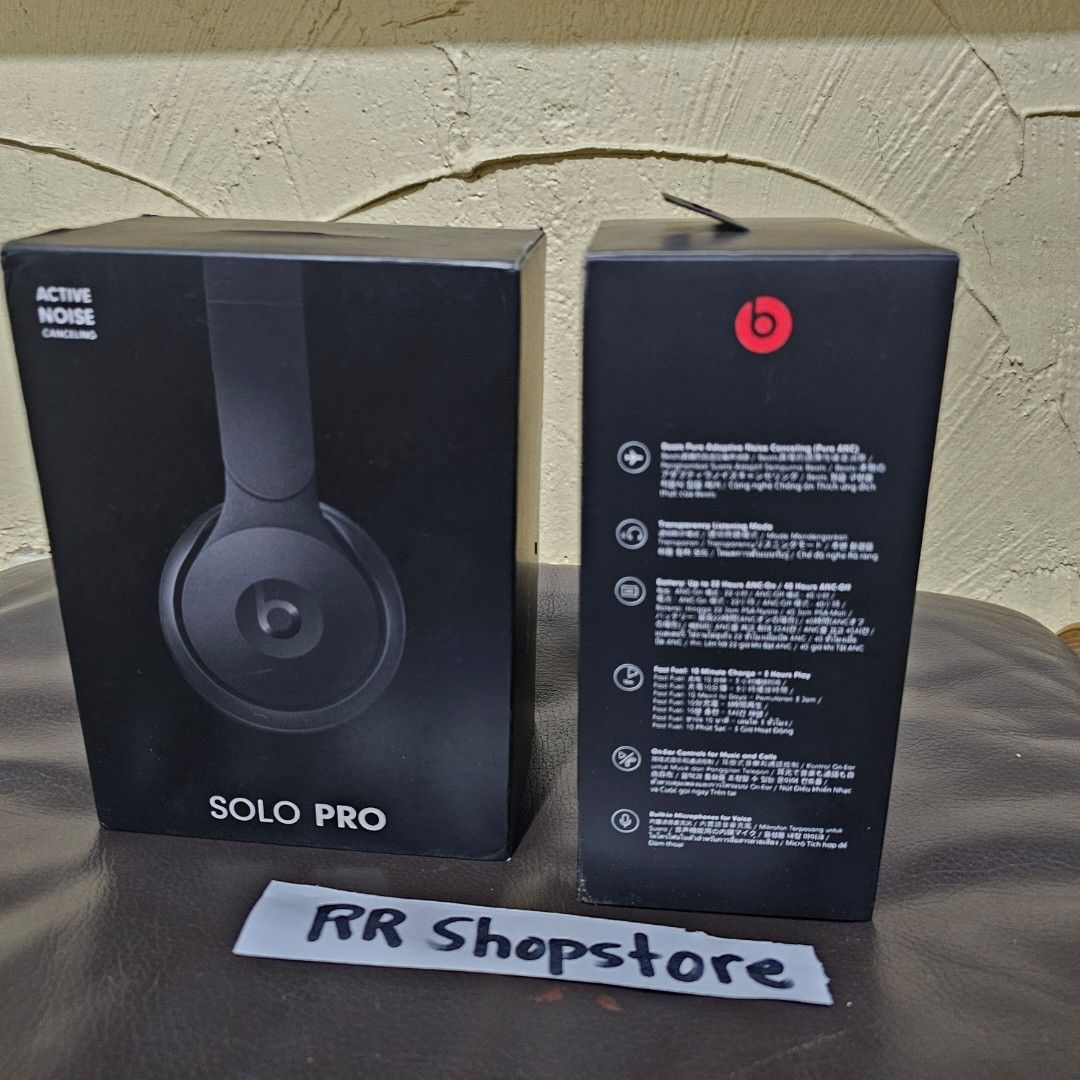 Beats Solo Pro Black (Category: Headphones & Headsets) located in San Miguel. Submitted by rrshopstore (Listing ID 1270448134, Image 2). Description: For Sale Beats Solo Pro Color: Black Condition: Slightly Used #beatsbydre #BeatsSoloPro *Beats Pure Active Noise Cancelling *Matte *Transparency Listening Mode *Battery: Up to 22 hours ANC on / 40 ANC off *Fast Fuel: 10 Minute Charge: 3 hours play *On ear Controls for Music and Call *Built In Microp