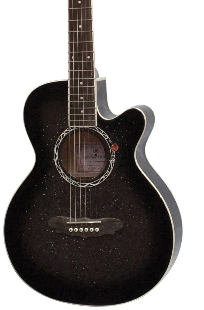 BLACK ACOUSTIC GYPSY ROSE GUITAR WITH GIG BAG STRAP
