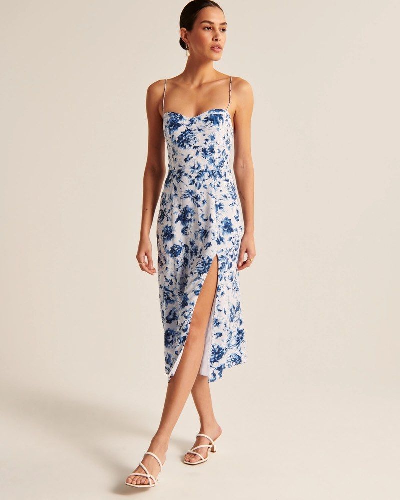 BNWT Abercrombie Fitch Camille Midi Blue floral dress Size XS
