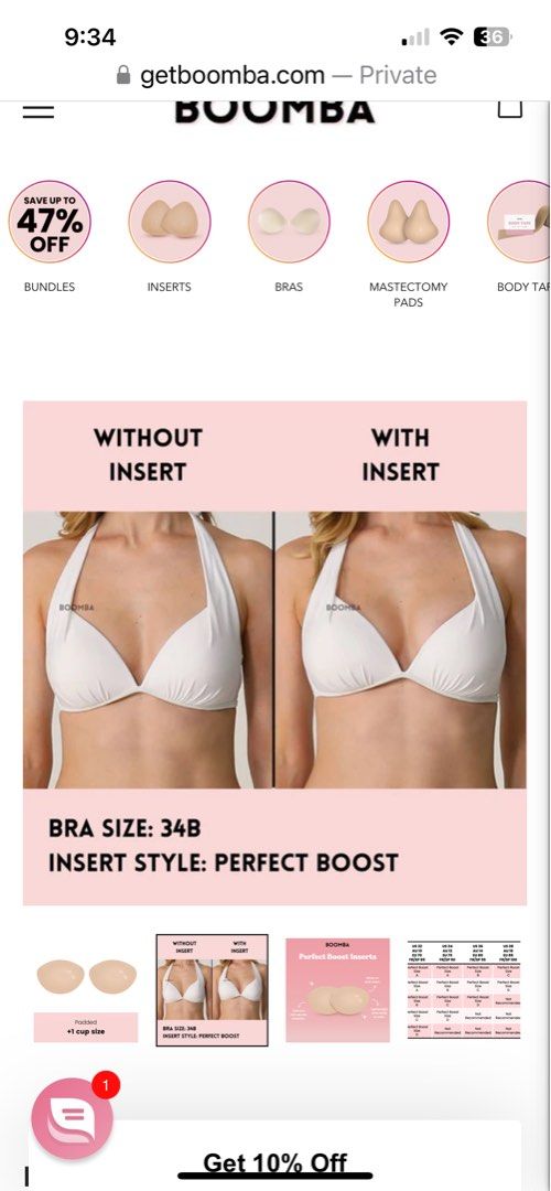 Boomba perfect boost bra inserts (B cup)