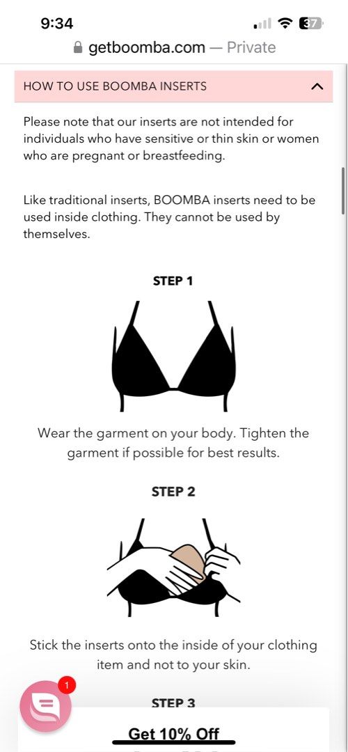 Boomba perfect boost bra inserts (B cup), Women's Fashion, New