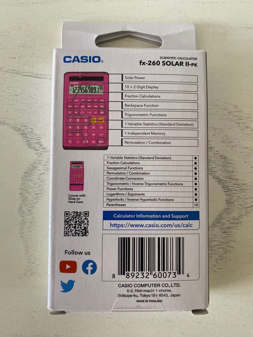 Casio FX 260 Solar II Scientific calculator compact Pink color