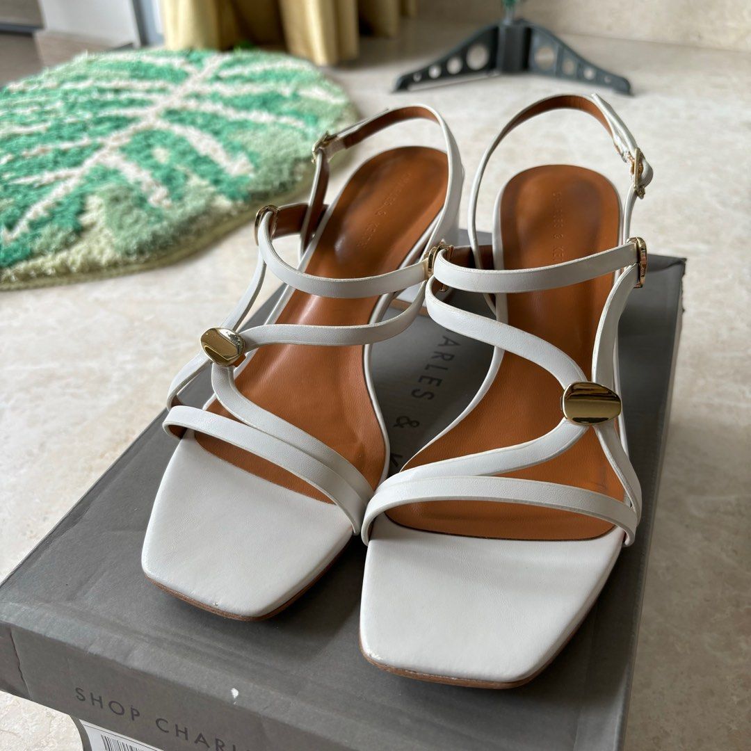 Charles Keith white heeled sandals