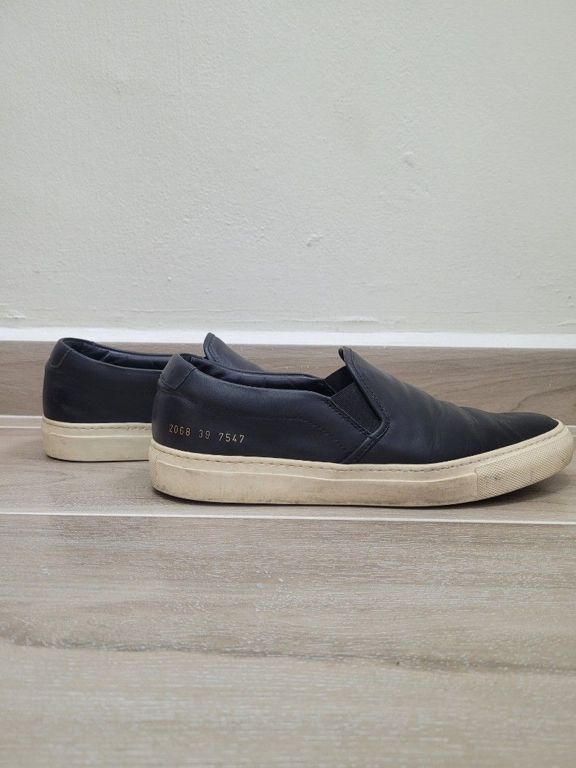 Common Projects Original Classic Black Slip On Leather Sneakers Size 39