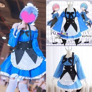 Cosplay Re:Zero Rem Blue Maid Dress Costume and Wig Set