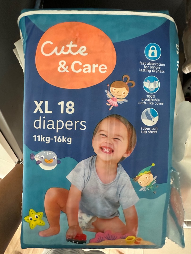 Cute & Care diapers XL 18 pieces, Babies & Kids, Bathing & Changing