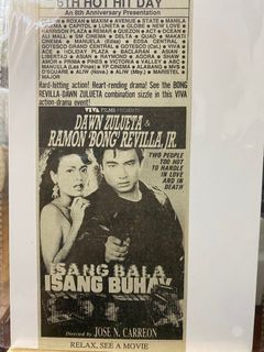 DAWN ZULUETA RAMON BONG REVILLA JR. - ISANG BALA ISANG BUHAY - Tagalog Filipino Old Newspaper Clip Cut Outside OPM Filipino Cinema Movie House Poster Wall Print Decor Ad