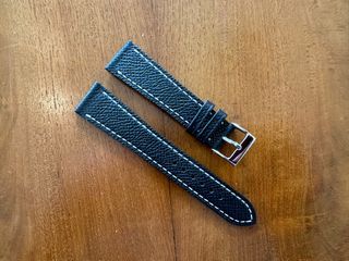 19mm Black Antique Finish Alligator Leather Universal Watch Strap with Blue  Stitching