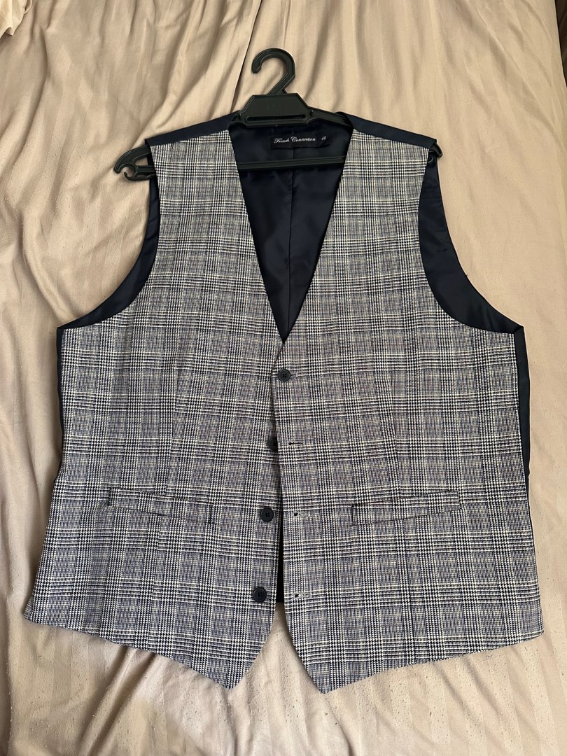French Connection grey checkered vest size EU 50 Men s Fashion