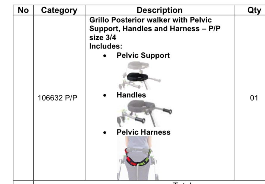 Grillo Walker with Pelvic Support, Harness and handles, Health