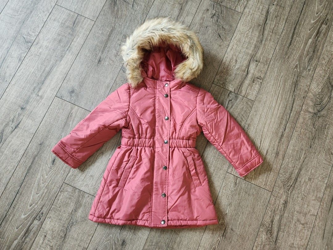 Girls winter coat with fur hood on sale