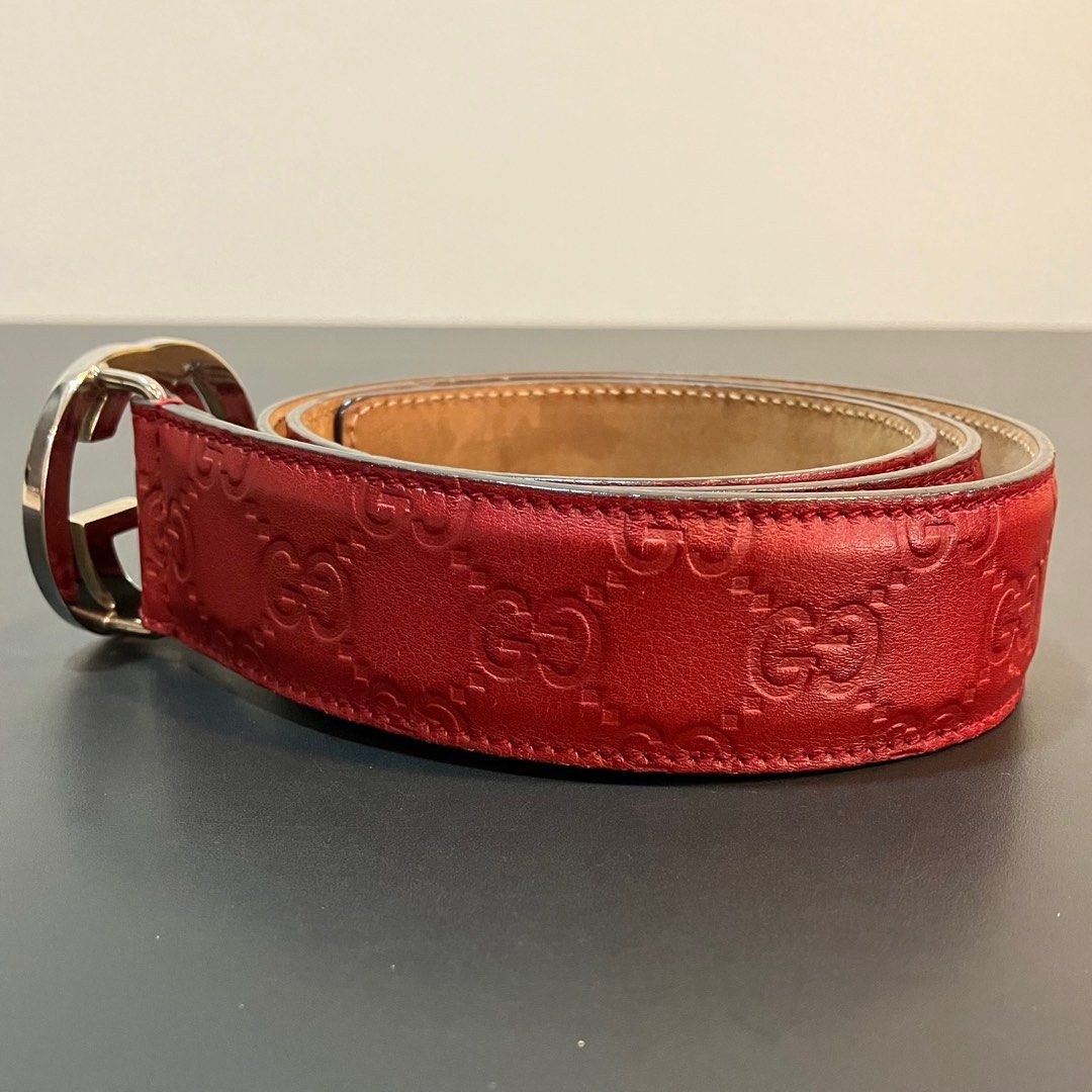 Gucci Guccissima Signature Interlocking G Red Leather Men s Belt