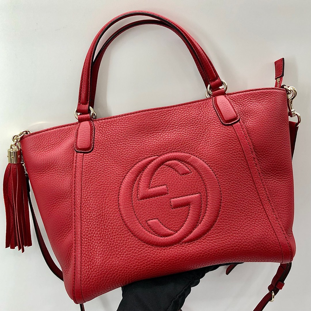 GUCCI SOHO 369176 RED LEATHER TASSEL 2WAY HAND SHOULDER BAG