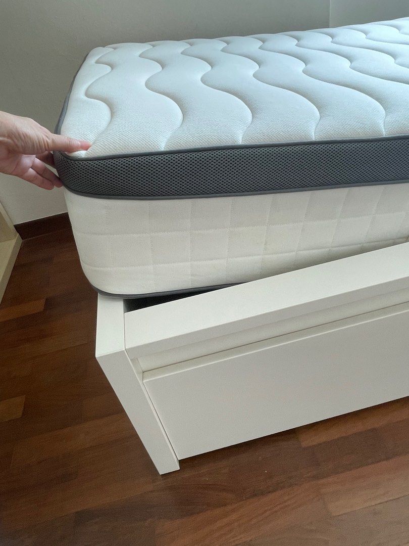 IKEA MALM N Bed Frame High 90 x 200 with Luroy Bed Base & 2 Addon