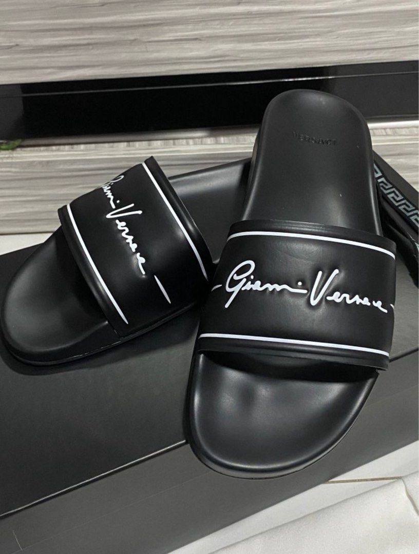 Mens black versace slides sale