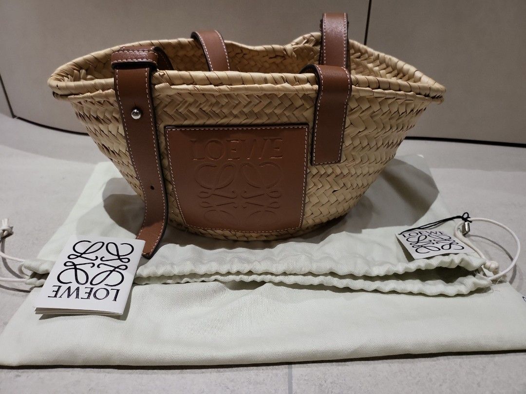 Small basket bag in palm leaf and clearance calfskin