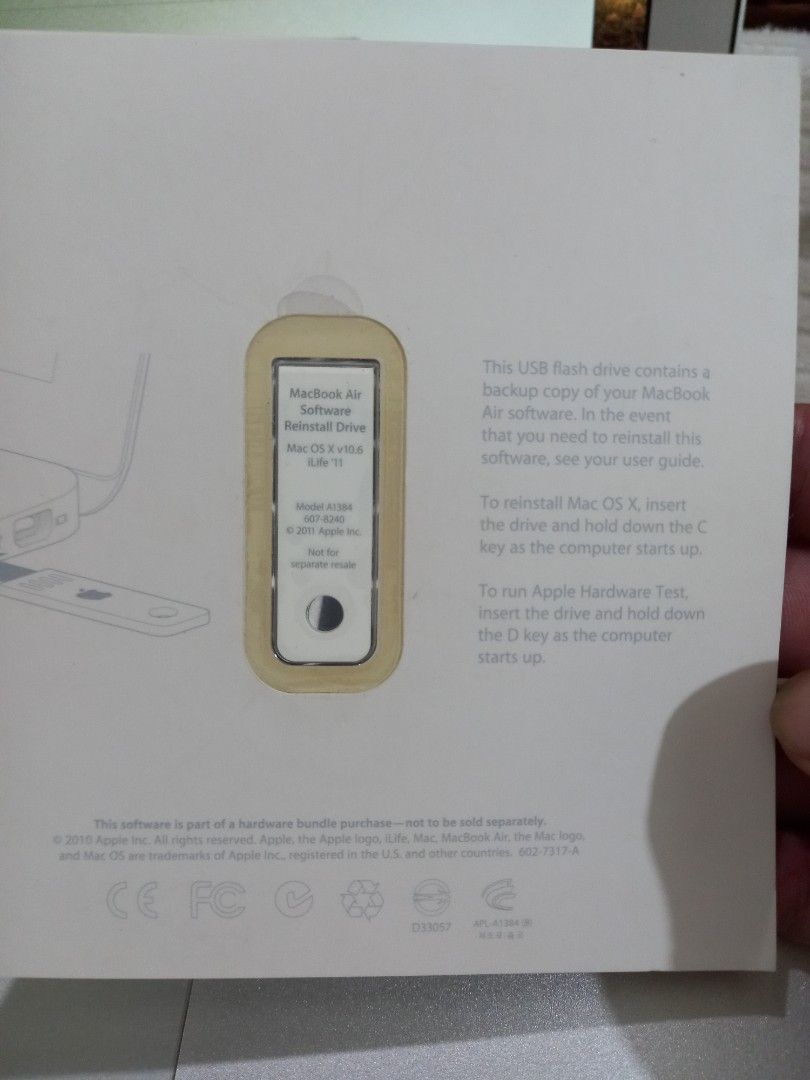 Macbook air software reinstall drive (Category: Hard Disks & Thumbdrives) located in Quezon City. Submitted by tikz_816 (Listing ID 1270502614, Image 2). Description: original mac OS X Lion macbook air OS x 10.6 installer. 8gb capacity (unused) very easy to use. buy with confidence over 150+ positive feedbacks/reviews meet up: qc and nearby areas balintawak lrt1 station fishermall pantranco shipping available: to be shouldered by the buyer.