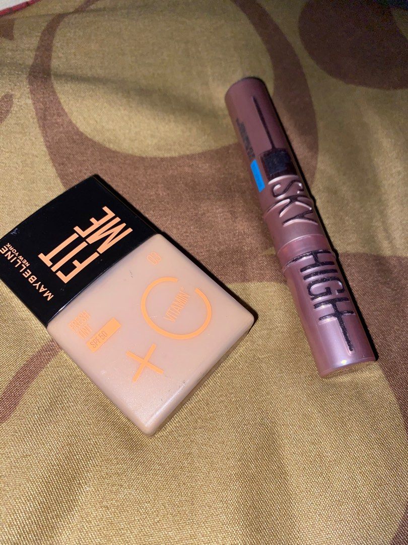 Maybelling Fit Me Skintint & Sky High Mascara BUNDLE (Category: Makeup) located in Valenzuela. Submitted by maisquared (Listing ID 1270623124, Image 1). Description: used sky high twice only used tint for three times only can be sold separately Sky High - 400 Fit Me Skintint - 300 non negotiable.