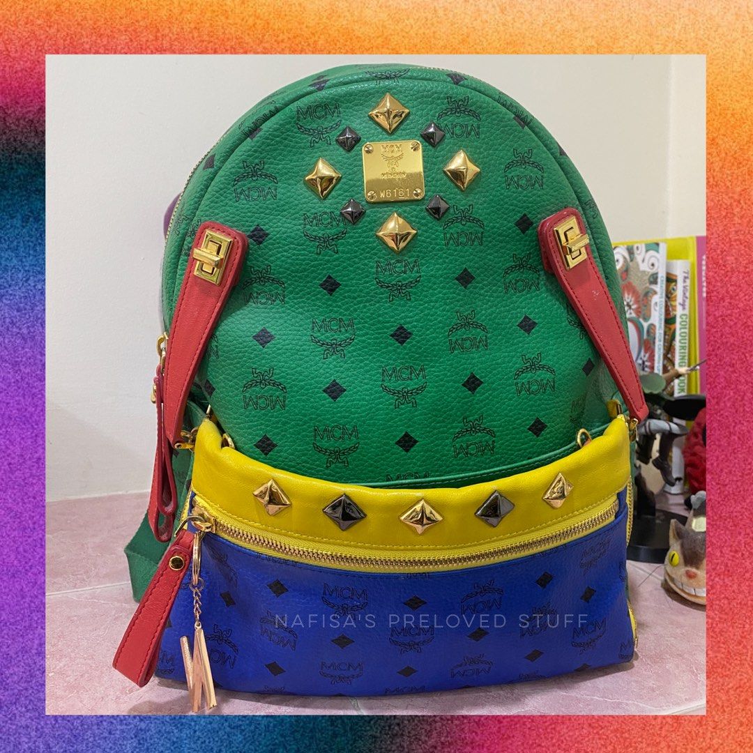 Mcm backpack hotsell blue and red