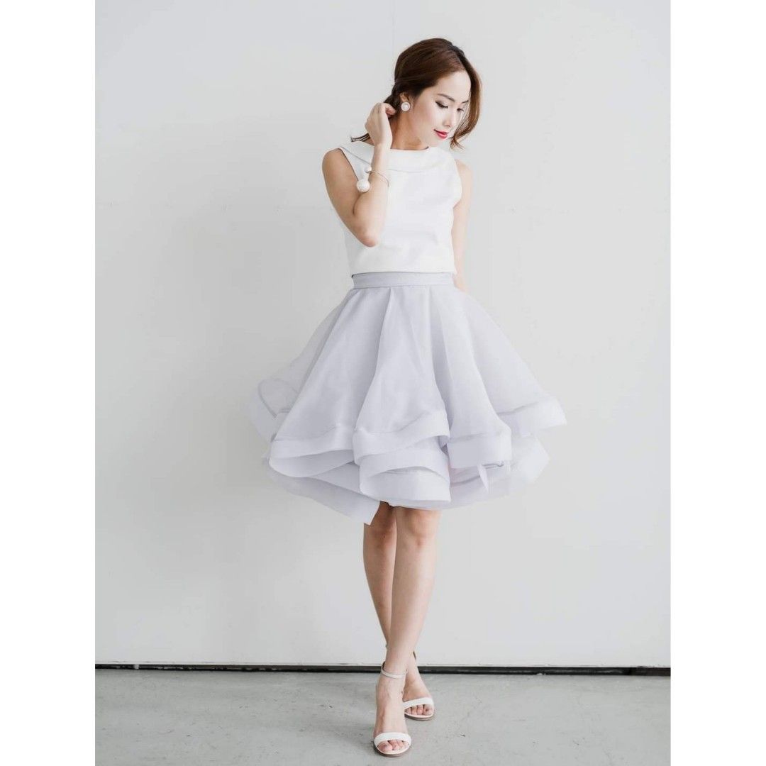 MGG Annabelle Multi Tier Jellyfish Skirt in Grey