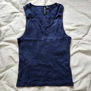 skims navy blue cotton logo tank top, Women's Fashion, Tops, Sleeveless on  Carousell