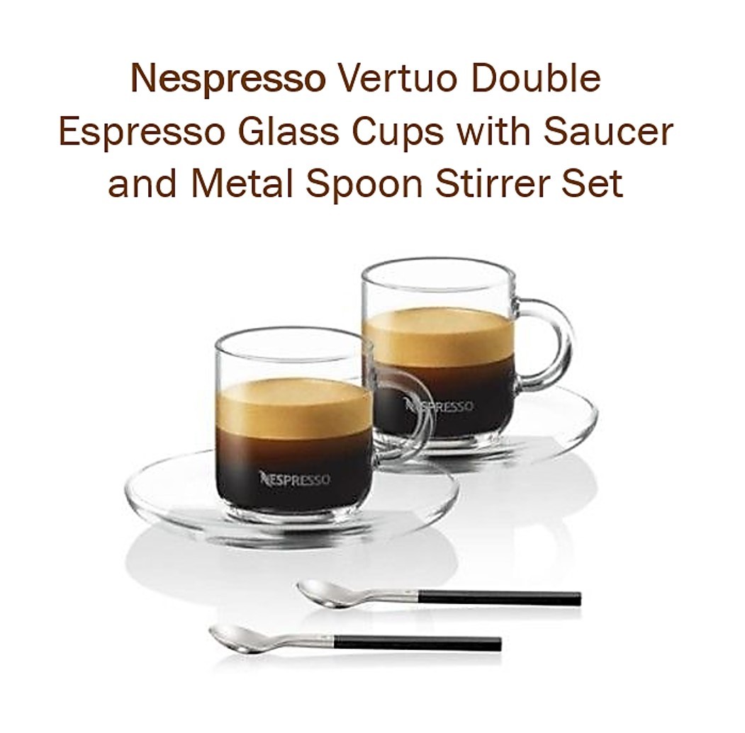 NESPRESSO Set of 2 Glass Vertuo Espresso Cup & Saucer Brand New