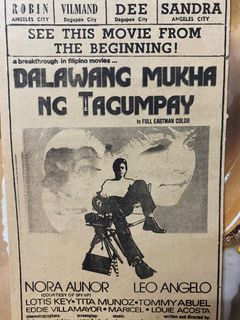 Nora Aunor Leo Angelo in DALAWANG MUKHA NG TAGUMPAY - Tagalog Filipino Old Newspaper Clip Cut Outside OPM Filipino Cinema Movie House Poster Wall Print Decor Ad National Artist