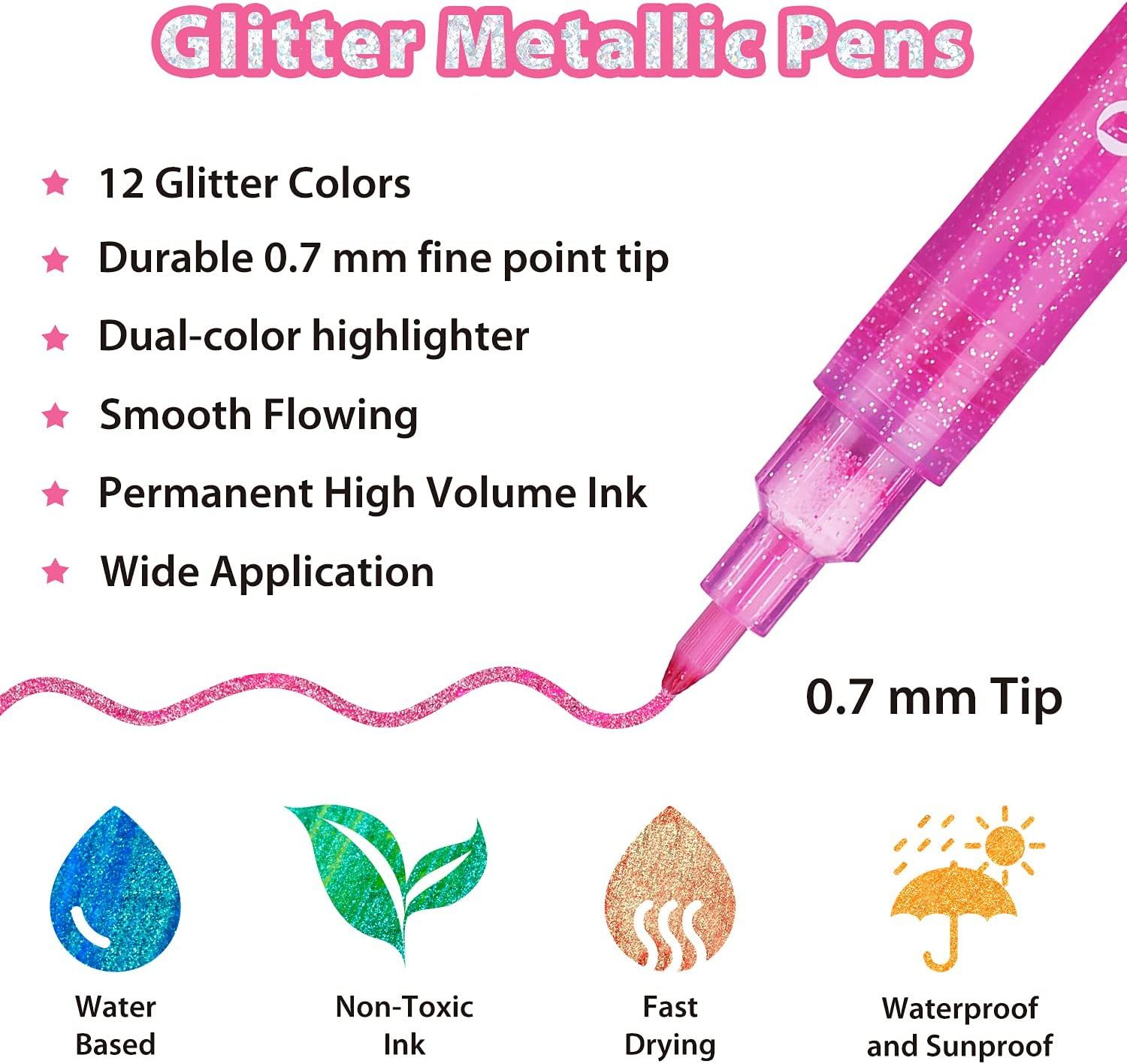 Ohuhu Glitter Markers Pen 12 Glitter Colors Metallic Marker Fine Point Tip  Water-based Ink for Kids Adults DIY Crafts Greeting Birthday Cards Making  Poster Album Scrapbooking Mugs Wood, Hobbies & Toys, Stationery