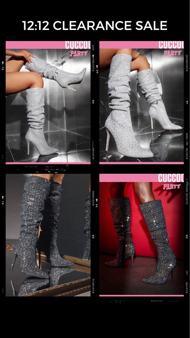 CLEARANCE SALE Party Boots Rhinestone Decor Faux Suede Slouchy