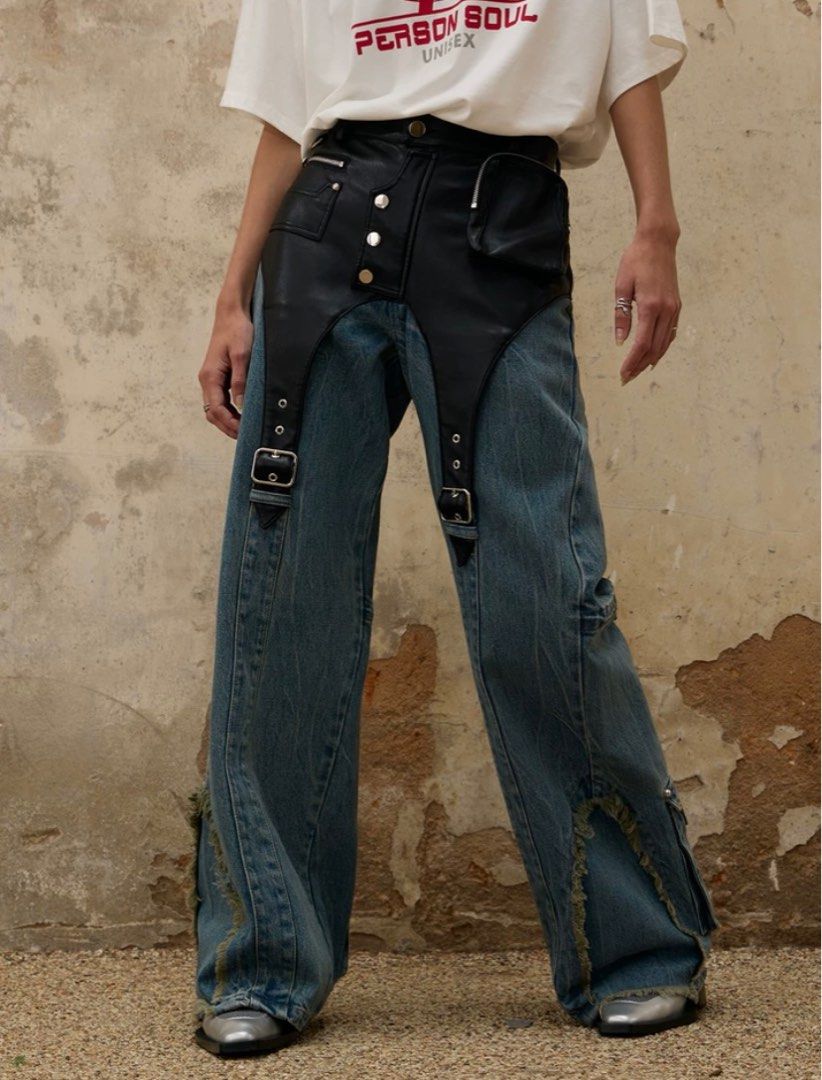 PERSONSOUL Leather Jeans 牛仔褲