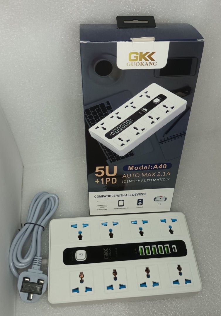 Power socket (Category: Cables & Adaptors) located in Singapore. Submitted by coolandz (Listing ID 1270582714, Image 1). Description: Multi Plug Extention Cord 6x3 Pin/5xUSB/1xType C Ports. Price is for self collection only or FRER Courier. Self collection Postal Code: 510180. Pasir Ris..