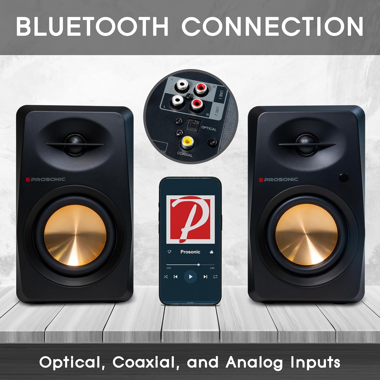 Prosonic BT30 Active Powered Bluetooth Bookshelf Speakers, Studio Monitor, Home Theater