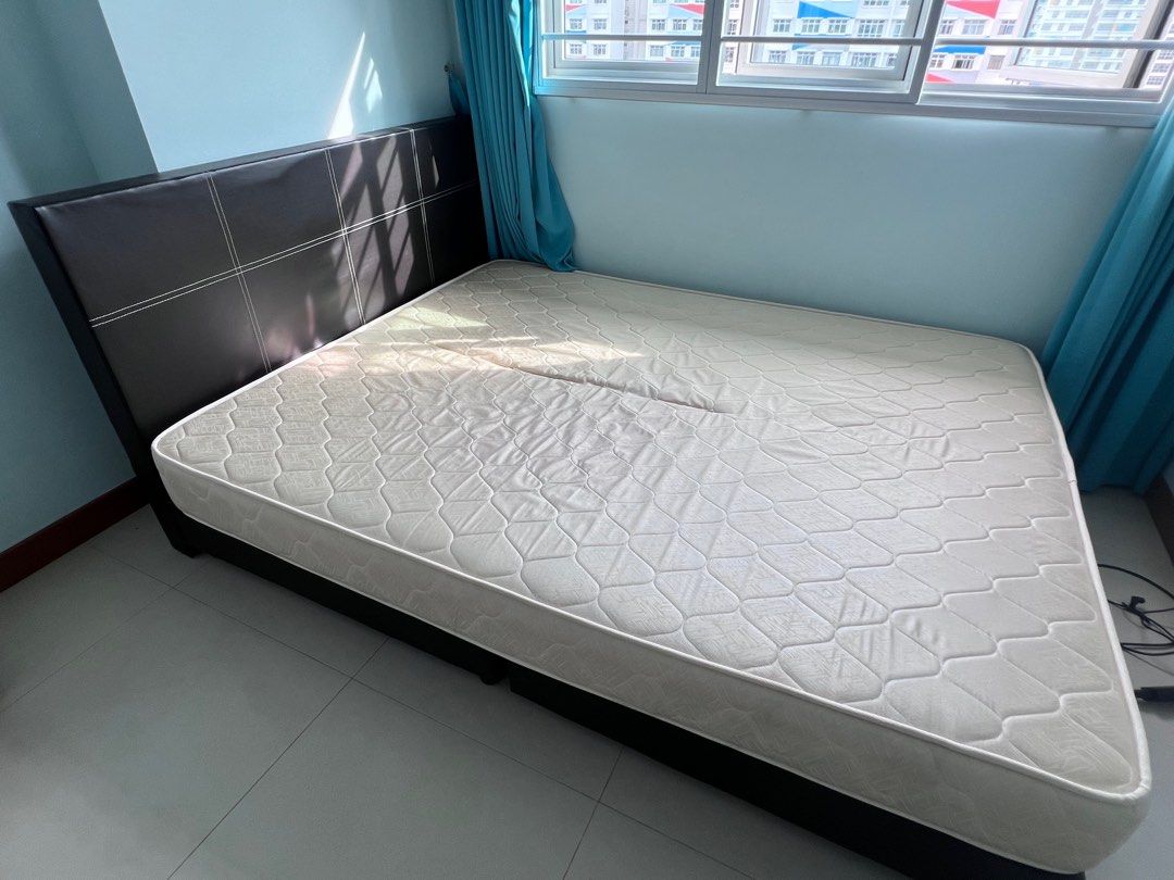Queen size bed with mattress for 80, Furniture & Home Living