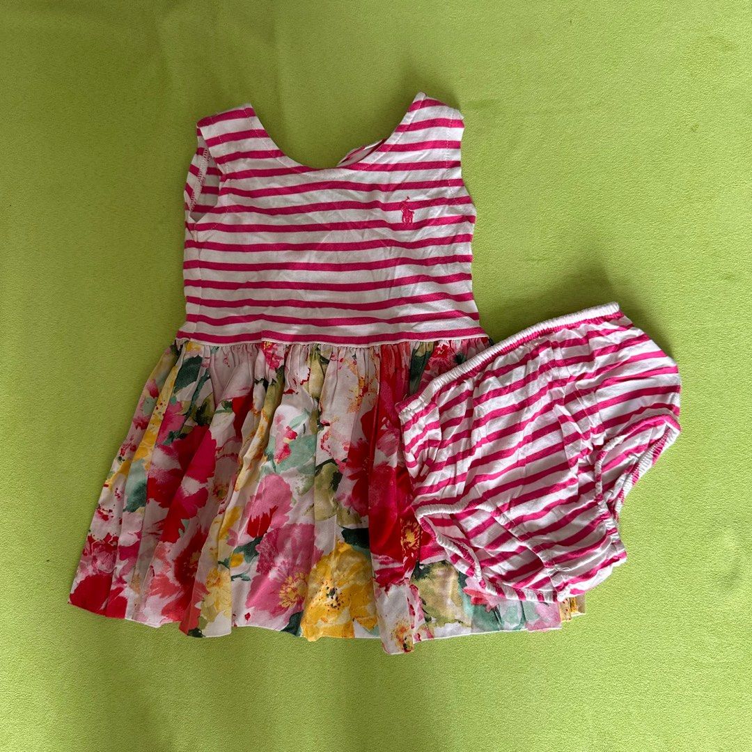 Ralph Lauren 9m pink strip floral baby girl dress with bloomer
