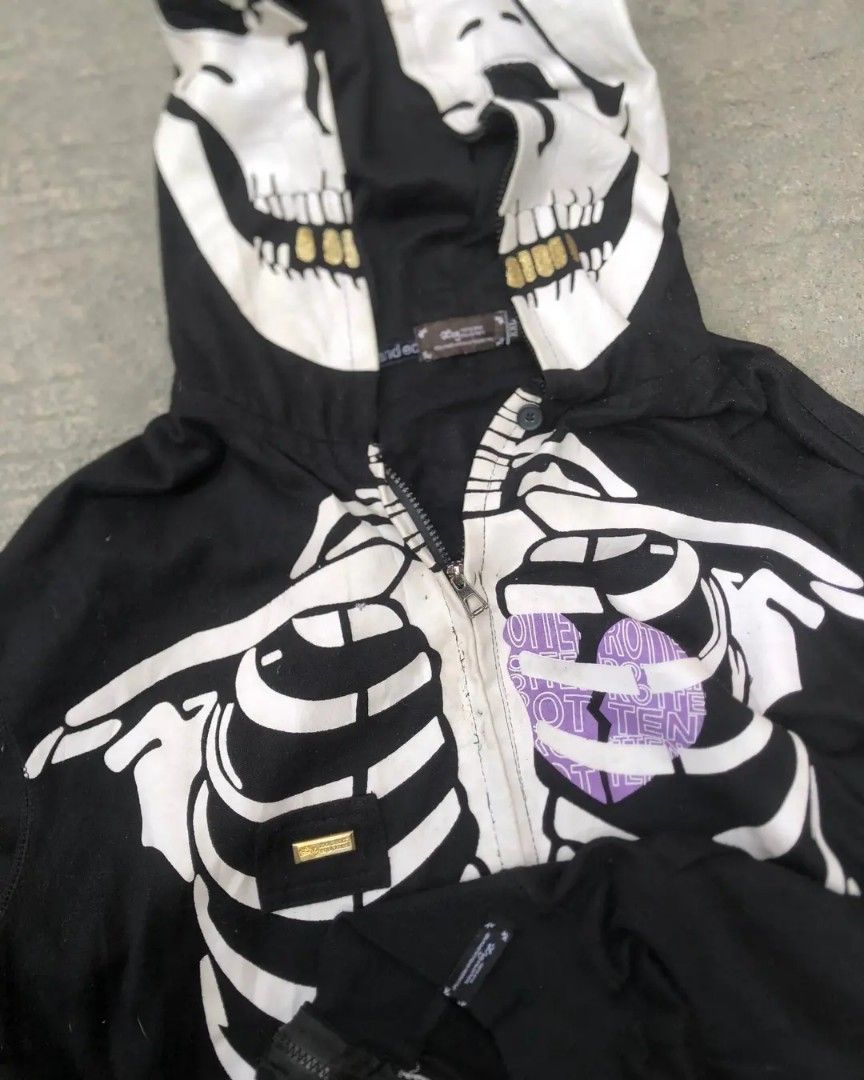 rare lrg dead serious skeleton full zip kanye west glow in the dark y2k grunge hiphop emo