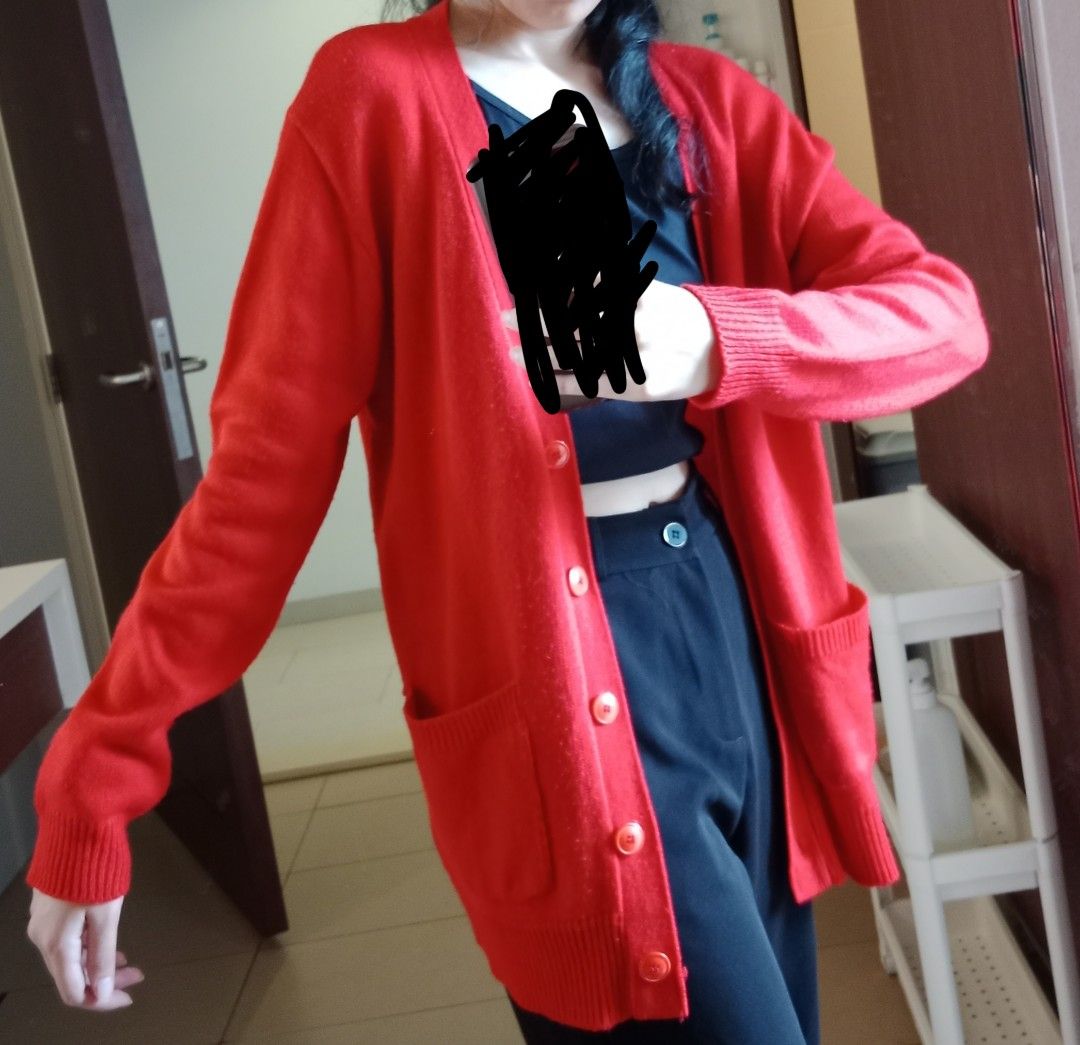 Red long cardigan online