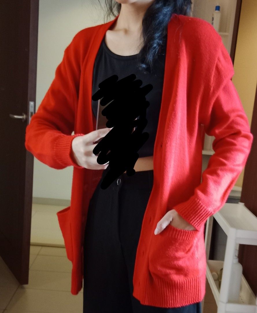 Red long cardigan sale