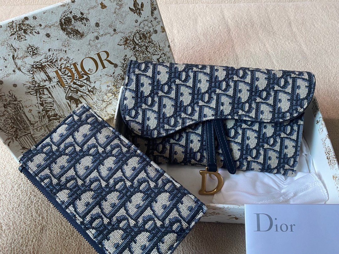 SADDLE POUCH Blue Dior Oblique Jacquard, Women's Fashion, Bags