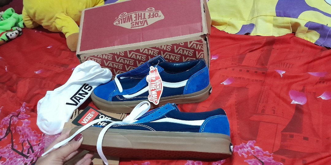 Sepatu Vans style 36 gum true navy dress blue ori, Fesyen Pria